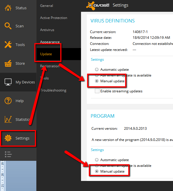 Avast! Set Manual Update