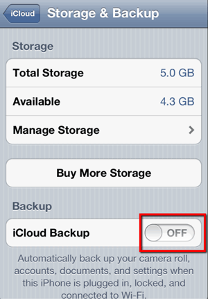 Disable iCloud Backup on iPhone/iPad