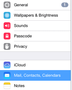 iPhone Setting: Select Mail, Contacts, Calendars