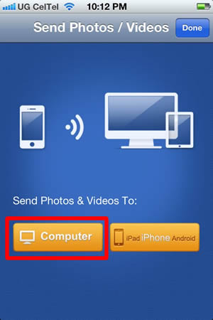 Transfer pictures from iPhone to PC through Wifi - Select computer
